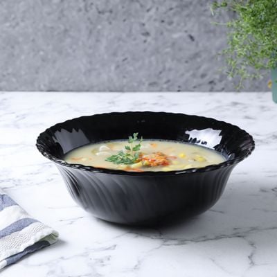 Royalford 9" Opalware Soup Bowl- RF11907/ Black-Wave Series, Elegant Color/ Perfect for Serving and Eating Soups, Salads, Sweets, Snacks / Lightweight, Serveware, Dishwasher-Safe and Microwave Safe/ Black 