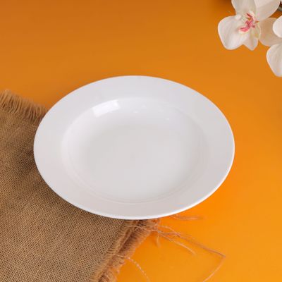 Royalford 10" Round Deep Plate- RF8760| High-Quality Food Safe Serveware with Elegant White Color with Glossy Finish| Perfect for Serving Soup, Salad, Pasta| Lightweight and Premium-Quality Dinnerware