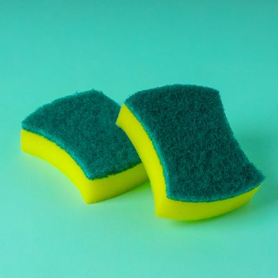 Royalbright Heavy Duty Scrub Sponges- Polyester+PU Sponge | RF10629| Scrub Pads for Kitchen, Sink and Bathroom Use| Cleaning Supplies with 2 in 1 Cleaning Pad| Premium-Quality| Ideal for Dish wash Liquid| Multi-Purpose| No Scratch| Curved Shape| Pack of 2| Green