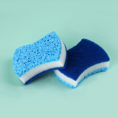 Royalbright Heavy Duty Comfort Cleaning Sponges- RF11080| Scrub Pads for Kitchen, Sink and Bathroom Use| Cleaning Supplies with 2 in 1 Cleaning Pad| Ideal for Dish Wash Liquid| Multi-Purpose Sponges with Nail Saving Design| Pack of Three| Blue