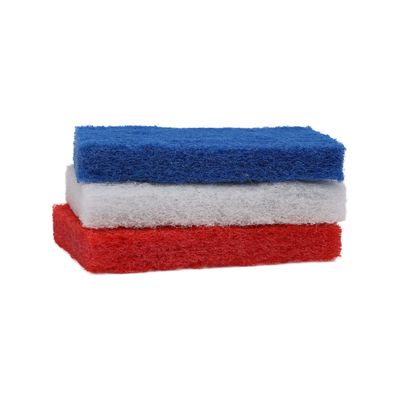 Royalbright Scouring Hand Pads- 3pcs, 15x10x2 cm | Polyester | RF10625| Premium Quality and Heavy-Duty Scrub Pad For Cleaning| Kitchen and Bathroom Use| Pack of 3 | White, Red and Blue.