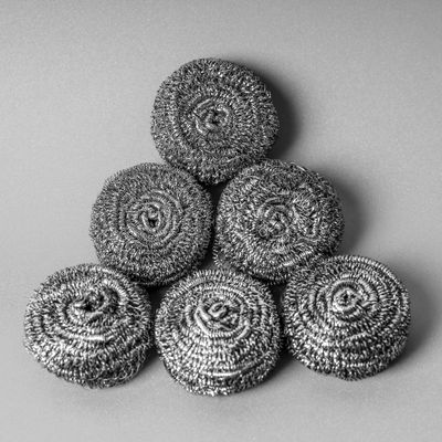 Royalford Royalbright Heavy Duty Stainless Steel Scourer- Rust proof | RF10637| Steel Wool Scrubber for Dishes, Pots and Pans| For Kitchen and Bathroom Use| Non-Rusting Wire Scrubbers for Tough Stain Removal| Round Scrubbers| Pack of 6| Silver