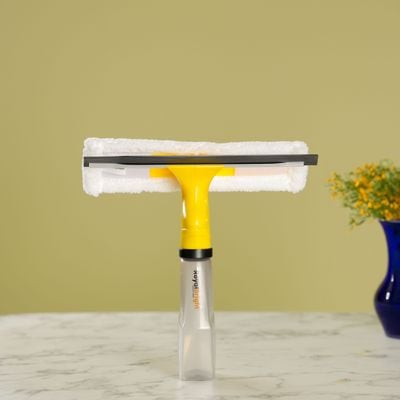 Royalford Spray Window Cleaner- RF12257/ 3-in-1 Design, with Trigger Sprayer, Rubber Squeegee and Microfiber Pad, Compatible with All Window Types/ 200 ml Bottle, Perfect for Cleaning and Wiping Room, Bathroom, Kitchen/ Highly Durable, Light-Weight and Elegant Design/ Yellow