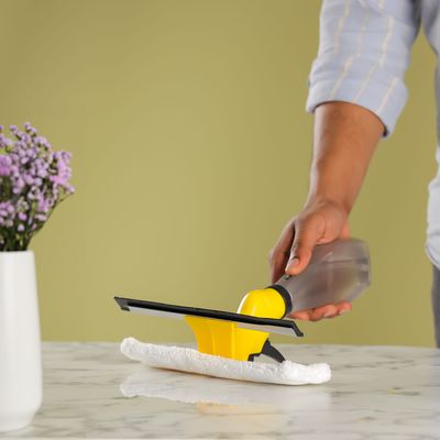 Royalford Spray Window Cleaner- RF12257/ 3-in-1 Design, with Trigger Sprayer, Rubber Squeegee and Microfiber Pad, Compatible with All Window Types/ 200 ml Bottle, Perfect for Cleaning and Wiping Room, Bathroom, Kitchen/ Highly Durable, Light-Weight and Elegant Design/ Yellow