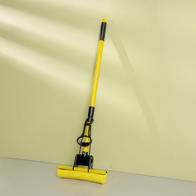 Royalford Floor PVA Mop with Iron Handle- RF12253/ 120 cm Long, with Squeezing Technology and Extendable Height/ Suitable for all Hard Flooring types, Glass, Marble, Granite, Tile, Wood, Window, Wall, etc./ High Water Absorbency, No Scratch/ Black and Yellow