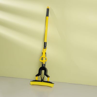 Royalford Floor PVA Mop with Iron Handle- RF12252/ 120 cm Long, with Squeezing Technology and Extendable Height/ Suitable for all Hard Flooring types, Glass, Marble, Granite, Tile, Wood, Window, Wall, etc./ High Water Absorbency, No Scratch/ Black and Yellow