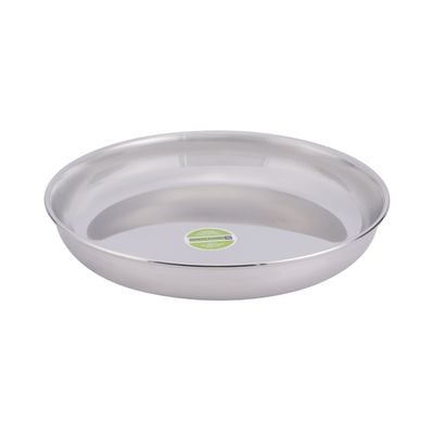 Royalford 25 CM Stainless Steel Rice Plate- RF11469| Unbreakable Plate, Suitable for Rice, Roti, Snacks| 100% Food-Grade, BPA-Free| Multi-Purpose Plate with Strong and Stylish Design with Mirror Finish Body| Silver