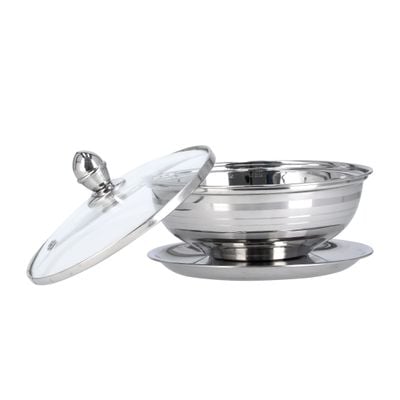 Royalford 18 CM Leomax Date Bowl with Glass Lid- RF11598|Perfect for Serving Dates, Dried Nuts, Candies, Etc.| Versatile And Strong Stainless Steel Construction with Mirror Finish Body and Tempered Glass Lid with Steam Vent Hole| Silver