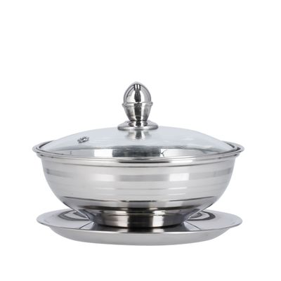 Royalford 18 CM Leomax Date Bowl with Glass Lid- RF11598|Perfect for Serving Dates, Dried Nuts, Candies, Etc.| Versatile And Strong Stainless Steel Construction with Mirror Finish Body and Tempered Glass Lid with Steam Vent Hole| Silver