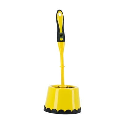 Royalford Toilet Brush with Holder- RF11189| Compact and Light-Weight Toilet Brush Perfect for Cleaning Indian and Western Style Toilets| Superior-Quality Cleaning Brush with Long Handle for Better Reach and Efficient Cleaning| Yellow and black