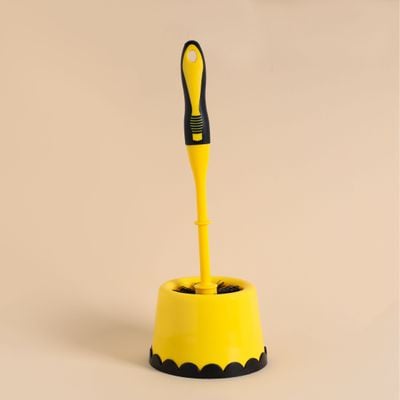 Royalford Toilet Brush with Holder- RF11189| Compact and Light-Weight Toilet Brush Perfect for Cleaning Indian and Western Style Toilets| Superior-Quality Cleaning Brush with Long Handle for Better Reach and Efficient Cleaning| Yellow and black