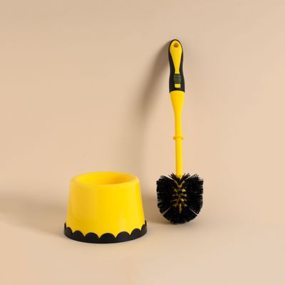 Royalford Toilet Brush with Holder- RF11189| Compact and Light-Weight Toilet Brush Perfect for Cleaning Indian and Western Style Toilets| Superior-Quality Cleaning Brush with Long Handle for Better Reach and Efficient Cleaning| Yellow and black