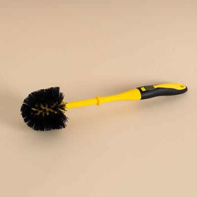 Royalford Toilet Brush with Holder- RF11189| Compact and Light-Weight Toilet Brush Perfect for Cleaning Indian and Western Style Toilets| Superior-Quality Cleaning Brush with Long Handle for Better Reach and Efficient Cleaning| Yellow and black