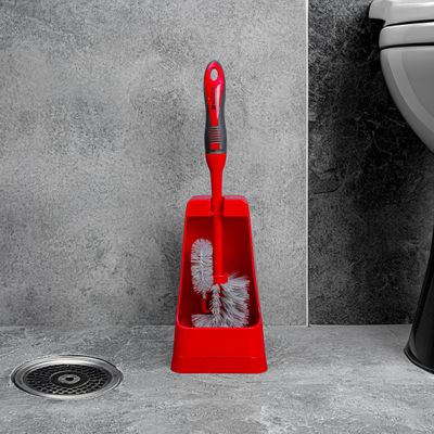 Royalford RF8834 One Click Series Toilet Brush with Holder - Easy Storage with Comfortable Handle - Compact Design - Clears Clogged Toilets and drains - Ideal for Home and Office Use - Red