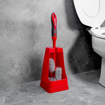 Royalford RF8834 One Click Series Toilet Brush with Holder - Easy Storage with Comfortable Handle - Compact Design - Clears Clogged Toilets and drains - Ideal for Home and Office Use - Red