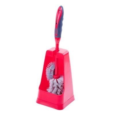 Royalford RF8834 One Click Series Toilet Brush with Holder - Easy Storage with Comfortable Handle - Compact Design - Clears Clogged Toilets and drains - Ideal for Home and Office Use - Red