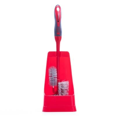 Royalford RF8834 One Click Series Toilet Brush with Holder - Easy Storage with Comfortable Handle - Compact Design - Clears Clogged Toilets and drains - Ideal for Home and Office Use - Red