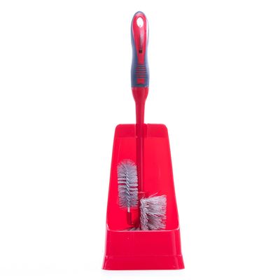 Royalford RF8834 One Click Series Toilet Brush with Holder - Easy Storage with Comfortable Handle - Compact Design - Clears Clogged Toilets and drains - Ideal for Home and Office Use - Red