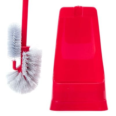 Royalford RF8834 One Click Series Toilet Brush with Holder - Easy Storage with Comfortable Handle - Compact Design - Clears Clogged Toilets and drains - Ideal for Home and Office Use - Red