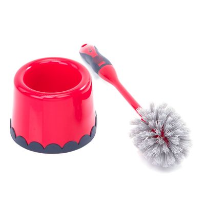 Royalford RF8835 One Click Series Toilet Brush with Holder - Easy Storage with Comfortable Handle - Compact Round Design - Clears Clogged Toilets and drains - Ideal for Home and Office Use - Red