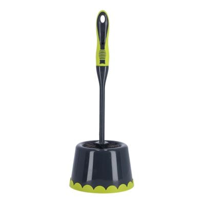 Royalford Toilet Plunger, Toilet Brush with Holder, RF2373GR | Non-Slip Gripped Long Handle | Soft Bristle Clean Toilet Corner Easily