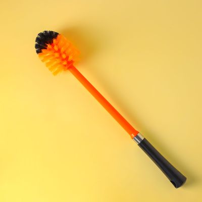 Toilet Brush - Easy Storage with Comfortable handle - Compact Straight Shape Design Toilet Cleaner - Clears Clogged Toilets and drains - Ideal for Home and Office Use (Red Yellow)