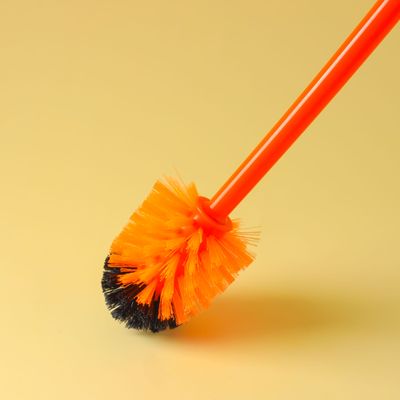 Toilet Brush - Easy Storage with Comfortable handle - Compact Straight Shape Design Toilet Cleaner - Clears Clogged Toilets and drains - Ideal for Home and Office Use (Red Yellow)