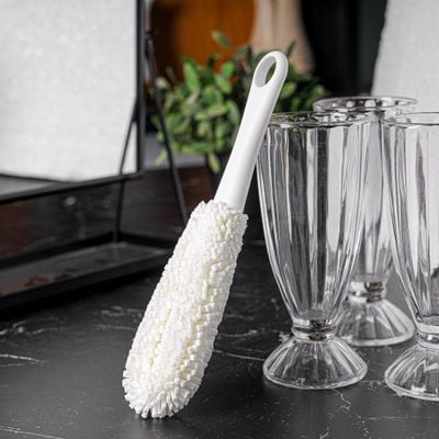 Royalford 26.5 cm Glass Cleaning Brush- RF12271/ Soft Foam Sponge Brushes, Scratch Free with PP Handle/ Multipurpose, Flexible EVA Head for Kitchen, Bedroom, Car and Bathroom/ Sturdy and Comfortable Grip/ White