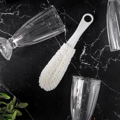 Royalford 26.5 cm Glass Cleaning Brush- RF12271/ Soft Foam Sponge Brushes, Scratch Free with PP Handle/ Multipurpose, Flexible EVA Head for Kitchen, Bedroom, Car and Bathroom/ Sturdy and Comfortable Grip/ White