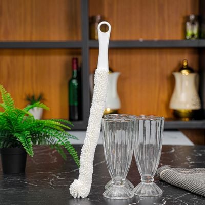 Royalford 43 cm Glass Cleaning Brush- RF12272/ Long Soft Foam Sponge Brushes, Scratch Free with PP Handle/ Multipurpose, Flexible EVA Head for Kitchen, Bedroom, Car and Bathroom/ Sturdy and Comfortable Grip/ White