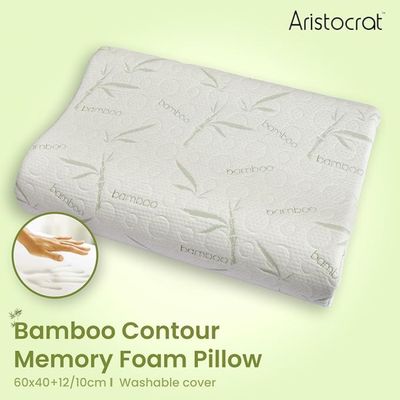 Bamboo Contour Memory Foam Pillow With Removable Cover - Hypoallergenic & Breathable- 60x40x12cm