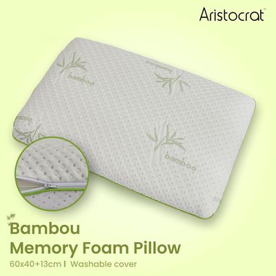 Bamboo Memory Foam Pillow With Removable Bamboo Rayon Cover - Hypoallergenic & Breathable- 60x40x13cm