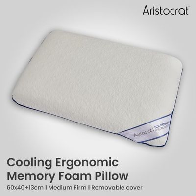 Cooling Ergonomic Memory Foam Pillow With Cooling Technology and Removable Cover - 60x40x13 cm