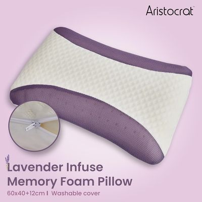 Lavender Infused Memory Foam Pillow With Removable Cover - Hypoallergenic & Breathabler - 60x40x12cm