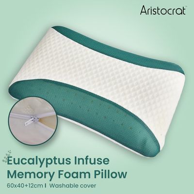 Eucalyptus Infused Memory Foam Pillow With Removable Cover - Hypoallergenic & Breathable- 60x40x12cm