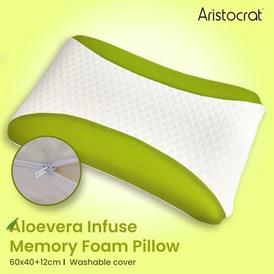 Aloe Vera Infused Memory Foam Pillow With Removable Cover - Hypoallergenic & Breathable- 60x40x12cm