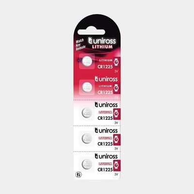 Uniross CR1225 Lithium Coin Cell Battery 3.0V Pack of 5 Batteries - Equivalent to BR1225, DL1225, ECR1225 Model# U5CR1225