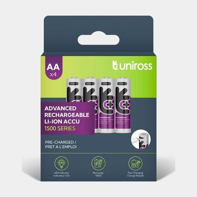 Uniross Lithium USB-C Rechargeable AA Batteries (4-Pack) – Rechargeable, Convenient, & Eco-Friendly Model# U322057