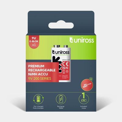 Uniross UH19V200 Ni-MH Rechargeable 9V Battery (200mAh, Pack of 1) – Eco-Friendly, Long-Lasting Power for High-Performance Devices Model# UH19V200