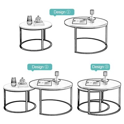 Coffee Table Set-2 Round Centre Nesting Table Rockstone Top Stainless Steel Frame Living Bedside Reception Saloon Furniture