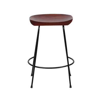 24''Diya Bar Stool With Natural Finish On Top And Black Metal Base Set Of 2