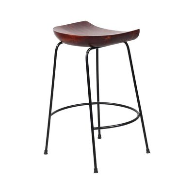 24''Diya Bar Stool With Natural Finish On Top And Black Metal Base Set Of 2