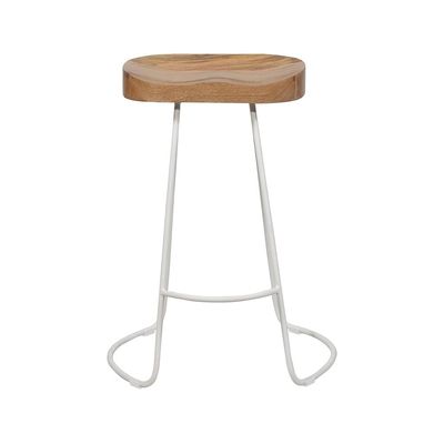 24''Saddle Bar Stool With Natural Finish On Top And Black White Base Set Of 2