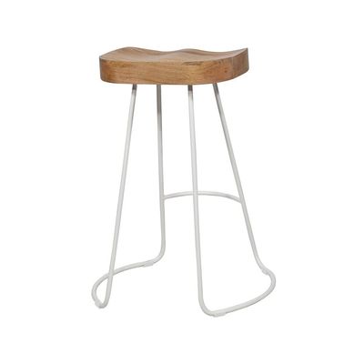 24''Saddle Bar Stool With Natural Finish On Top And Black White Base Set Of 2