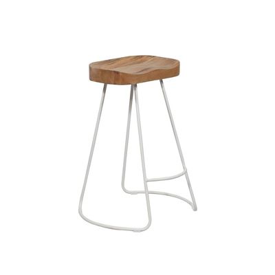 24''Saddle Bar Stool With Natural Finish On Top And Black White Base Set Of 2