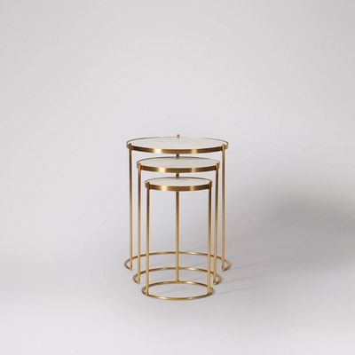 Nesting Set Of Three With White Marble Top And Gold Metal Base