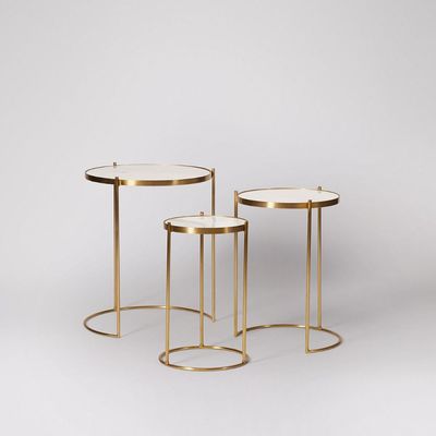 Nesting Set Of Three With White Marble Top And Gold Metal Base