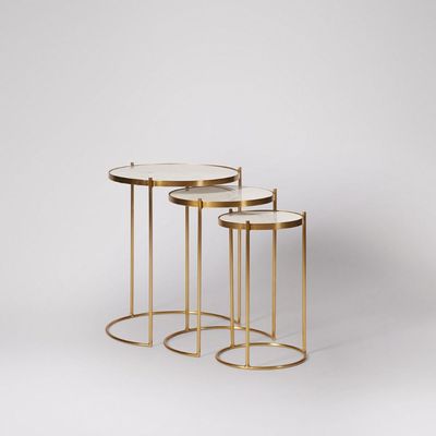 Nesting Set Of Three With White Marble Top And Gold Metal Base