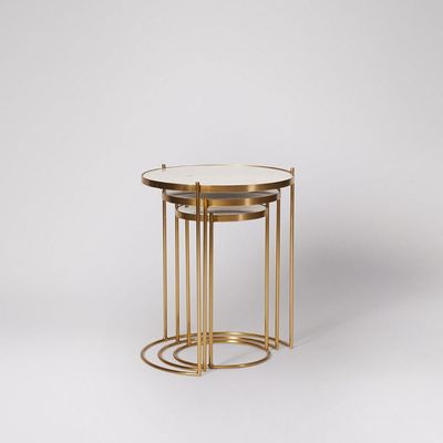 Nesting Set Of Three With White Marble Top And Gold Metal Base