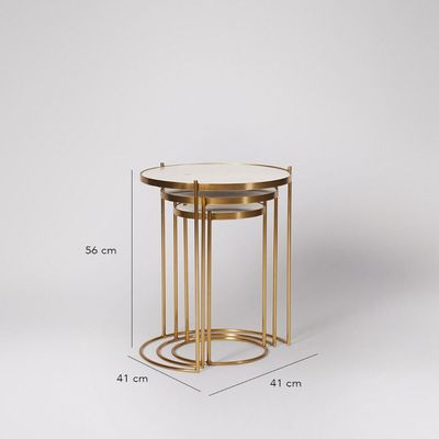 Nesting Set Of Three With White Marble Top And Gold Metal Base